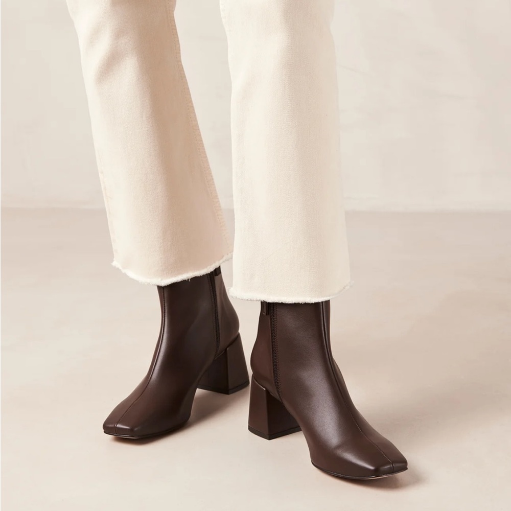 ALOHAS Brown Vegan Leather Ankle Boots with Block Heel